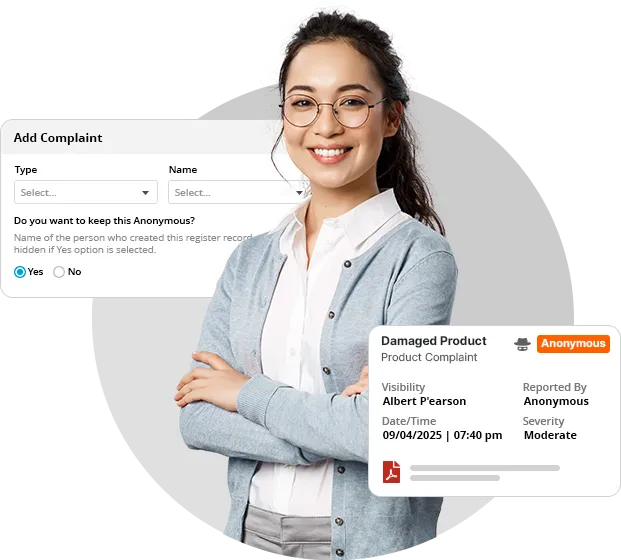 Anonymous incident reporting form allowing employees to submit workplace incidents confidentially